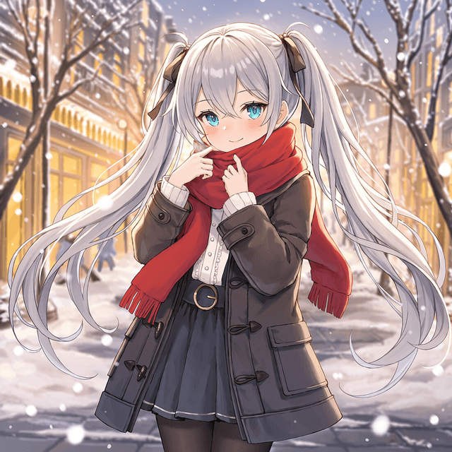 NovelAIで生成した銀髪ツインテールの少女(引きの構図)