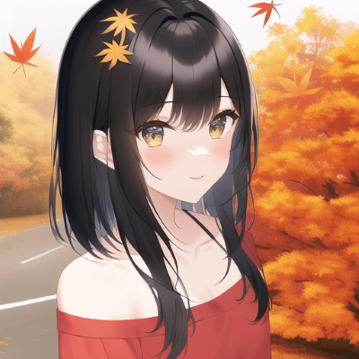 髪に載った紅葉がジャマなイラスト