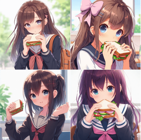 Bing Image Creatorで生成した「サンドイッチを食べる女子高生」