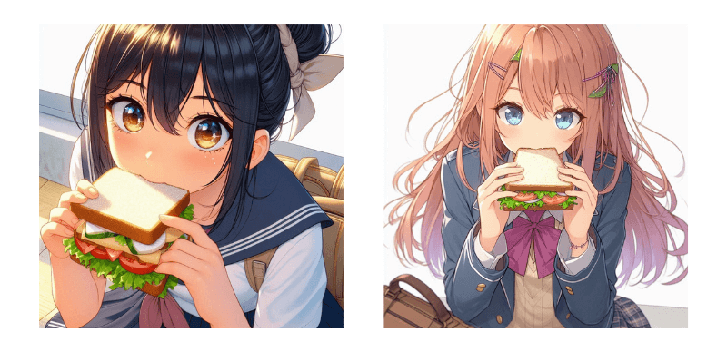Bing Image Creatorで生成した「サンドイッチを食べる女子高生」