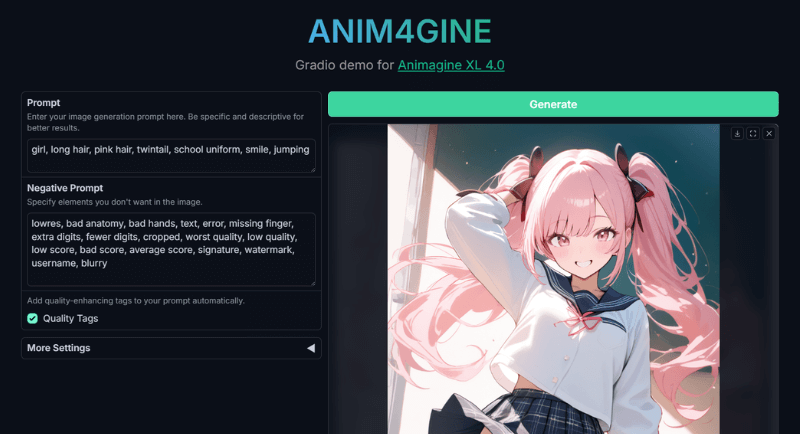 [Stable Diffusion] Animagine XLのデモサイトで絵を生成
