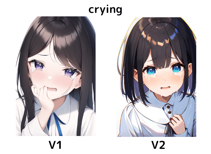 【NovelAI V2】cryingで生成した表情のV1との比較