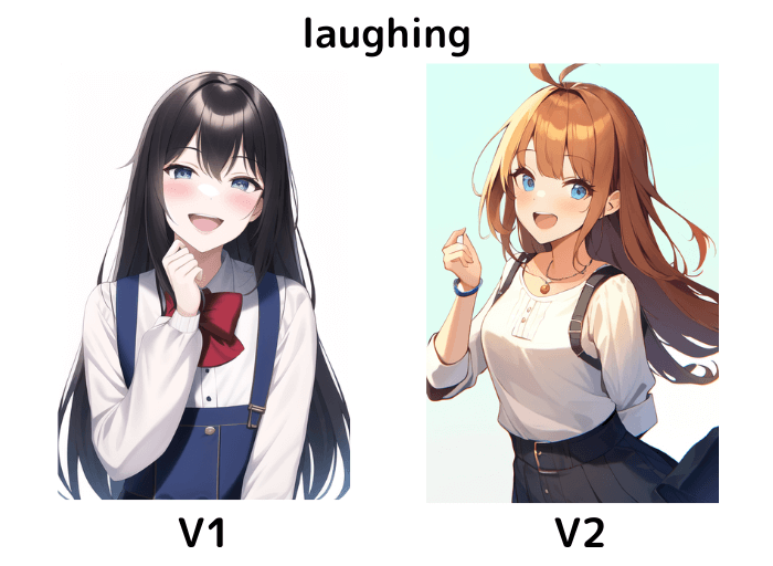 【NovelAI V2】laughingで生成した表情のV1との比較