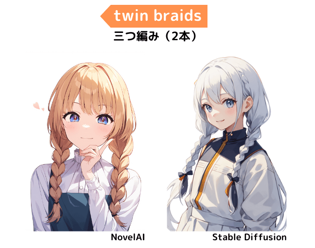 【髪型の呪文】twin braids：三つ編み（2本）