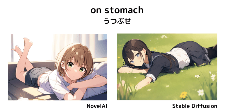 【呪文】on stomach：うつぶせ