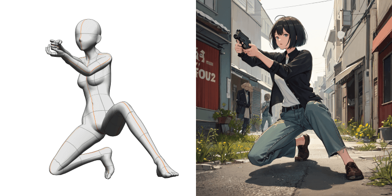 [3Dデッサン人形×OpenPose] 銃を構える