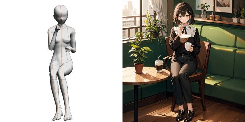 [3Dデッサン人形×OpenPose] コーヒーを飲む