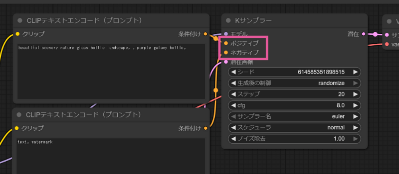 [ComfyUI] 「プロンプト」ノードの接続先
