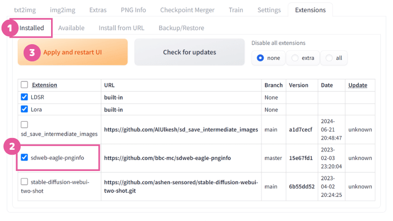 Stable Diffusion Web UI (AUTOMATIC1111)でのEagle pnginfoの有効化