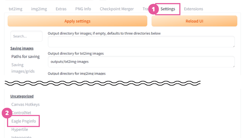 Stable Diffusion Web UI (AUTOMATIC1111)でのEagle pnginfoの設定メニュー