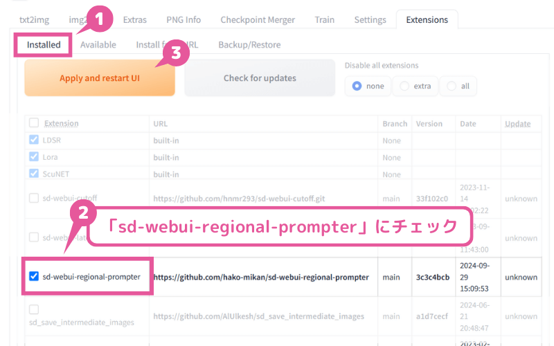 [Stable Diffusion WebUI] 拡張機能Regional Prompterを適用