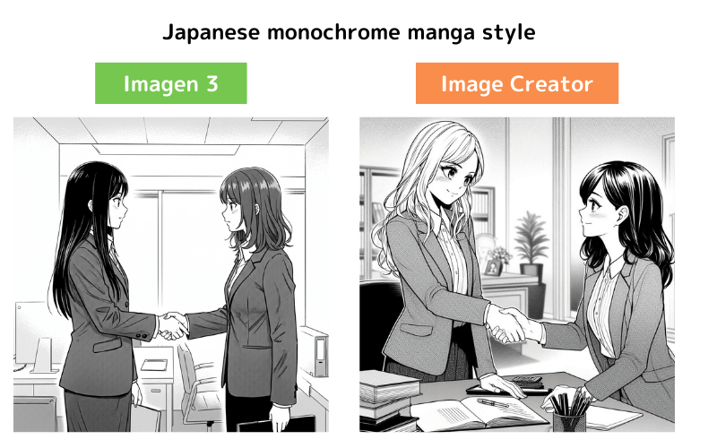 Imagen 3とImage Creatorの比較（白黒マンガ風）