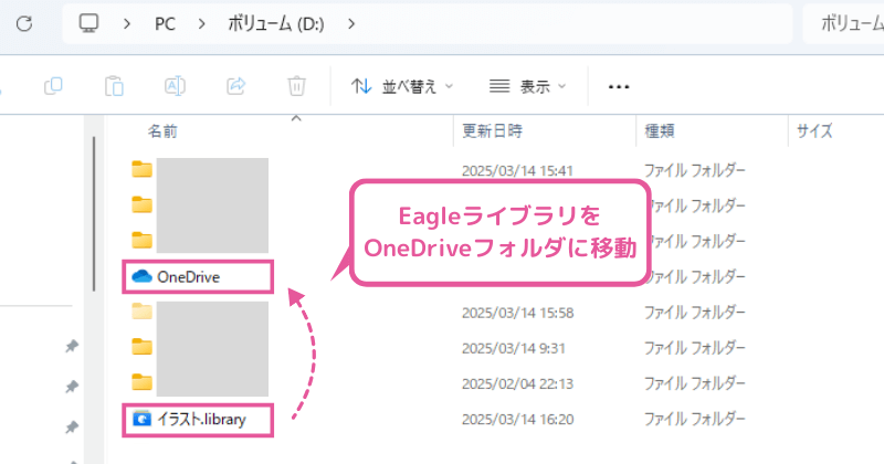 [Eagleデータ同期] パソコンAでライブラリをOneDriveに移動