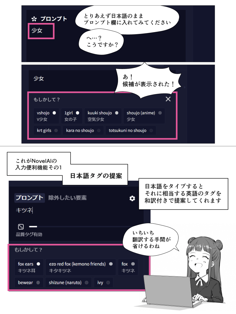 「NovelAIでAIイラストを始めよう」の解説漫画