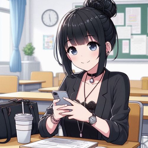 教室でスマホを触っている女の子