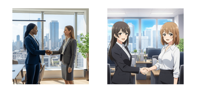 Imagen4で生成した画像（握手する２人の女性）