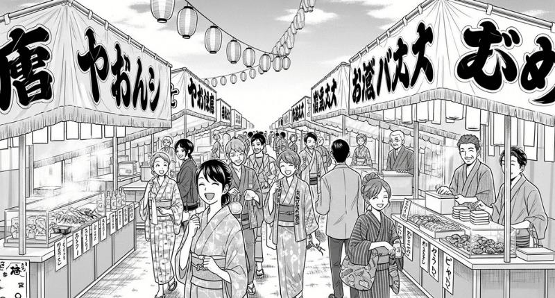 Whiskで生成した日本のお祭りの画像（マンガ風）