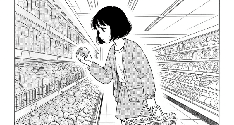 Whiskで生成した「買い物中の女の子」