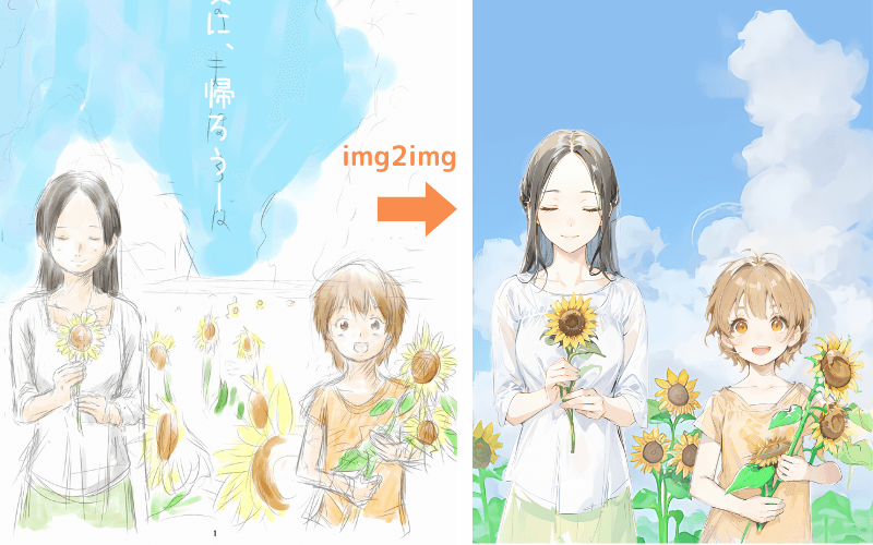 img2imgでラフスケッチを清書